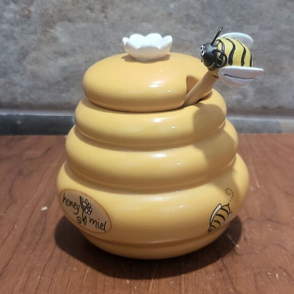 Honey Miel Beehive Honey Pot Daisy Lid Handle Bee Dipper - Picture 11 of 11
